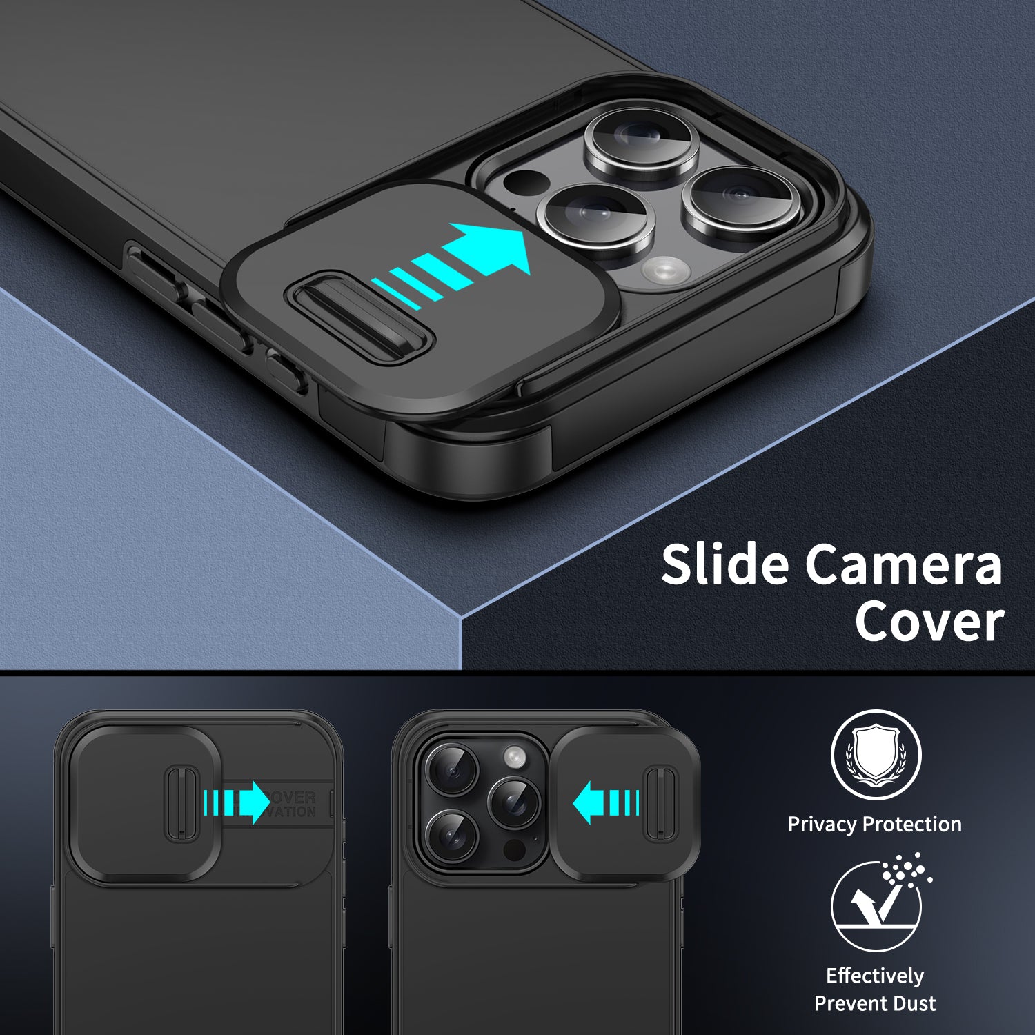 For iPhone 14 Pro Shockproof Case PC+TPU Back Phone Cover with Slide Camera Guard For iPhone 14 Pro Shockproof Case PC+TPU Back Phone Cover with Slide Camera Guard